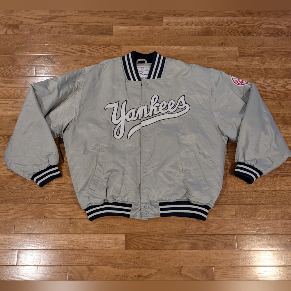Majestic Vintage Yankees Bomber Jacket Gray Extra Large XL
